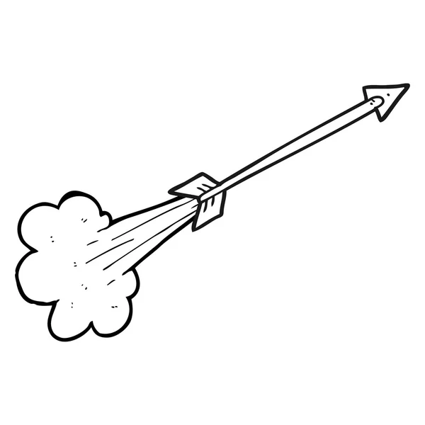 Black and white cartoon flying arrow — Stock Vector