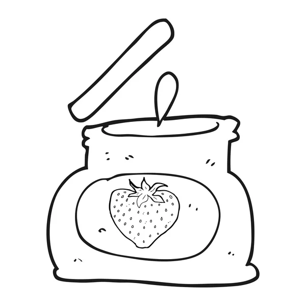 Black and white cartoon popping jar of jam — Stock Vector
