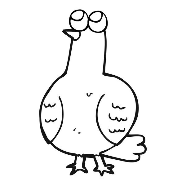 Oiseau dessin animé noir et blanc — Image vectorielle