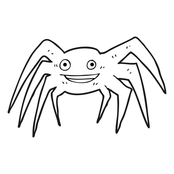 Black and white cartoon happy spider - Stok Vektor