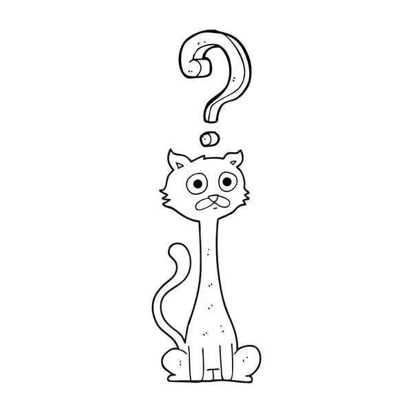 Cartone animato in bianco e nero gatto curioso — Vettoriale Stock