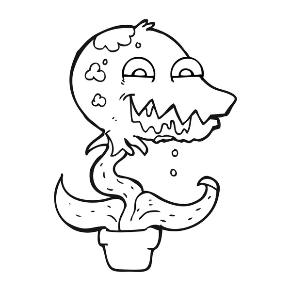 Negro y blanco dibujos animados monstruo planta — Vector de stock