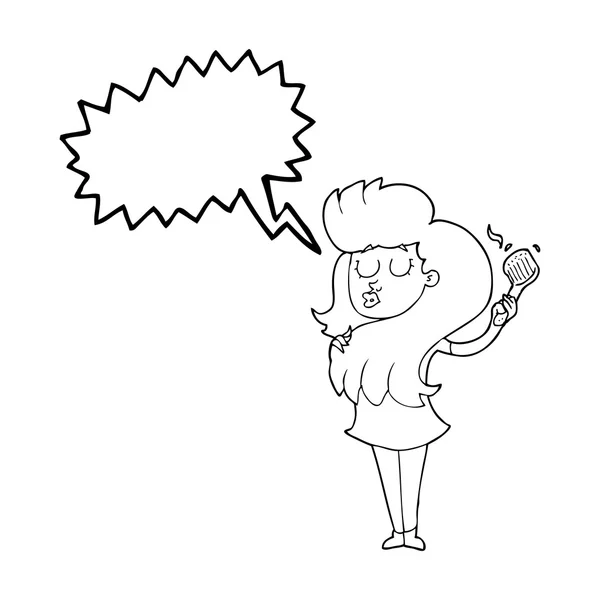 Toespraak bubble cartoon vrouw haar borstelen — Stockvector
