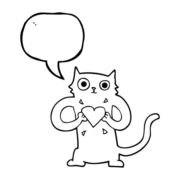 Говорящий мыльный пузырь мультяшный кот с любовным сердцем — стоковый вектор