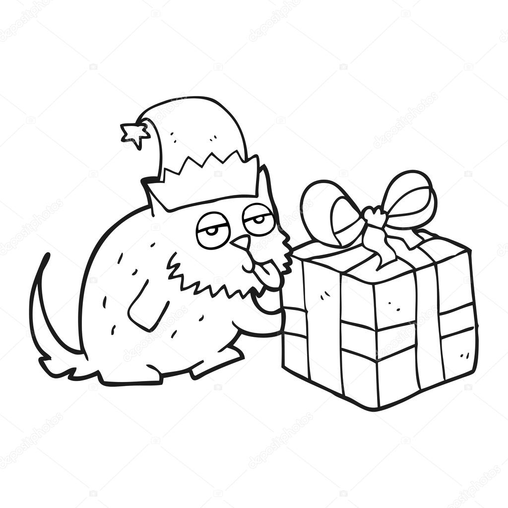 Chat Noir Et Blanc Dessin Animé Avec Présent Image