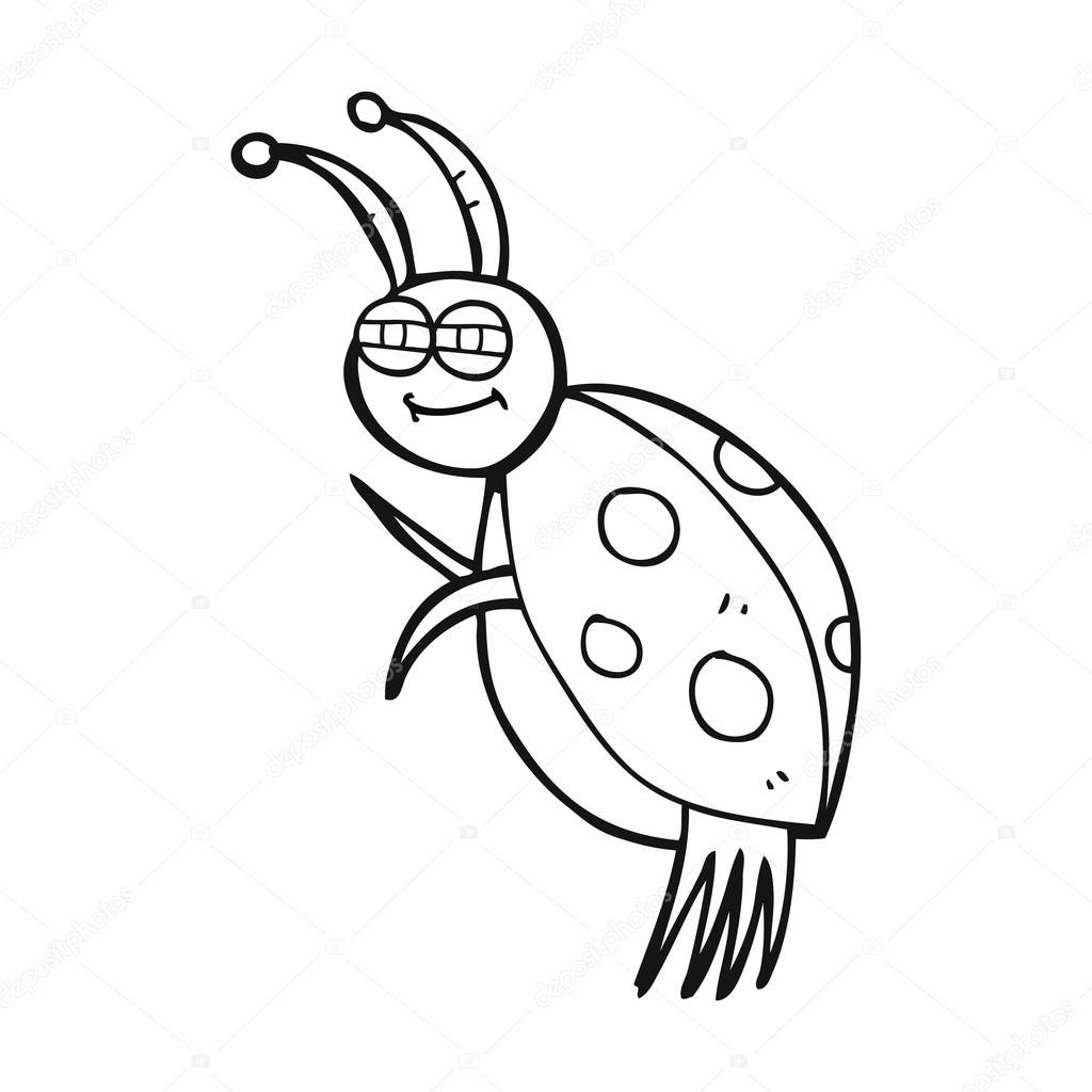 Coccinelle dessin animé noir et blanc — Image vectorielle