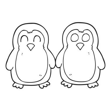 siyah beyaz çizgi film kuşlar elele