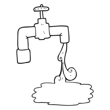 musluk çalışan siyah beyaz çizgi film