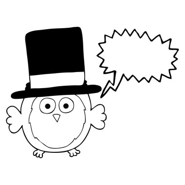 konuşma kabarcık karikatür baykuş üst şapka