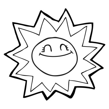 mutlu siyah beyaz çizgi film güneş