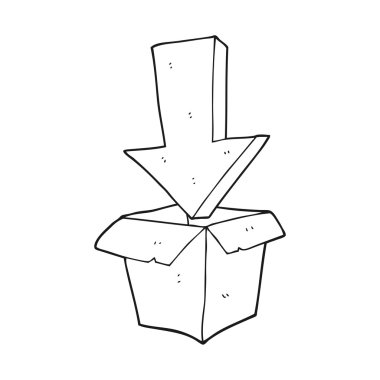 ok ile siyah beyaz çizgi film boş kutu