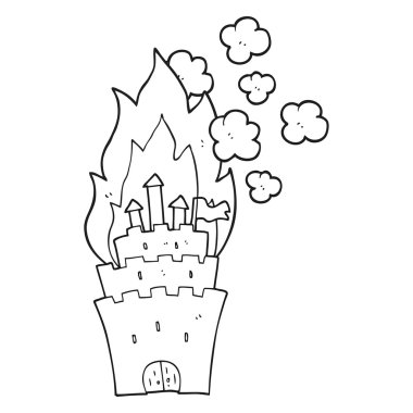 Kale yanan siyah beyaz çizgi film