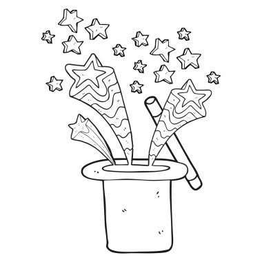 siyah beyaz çizgi film sihirbazın üst şapka