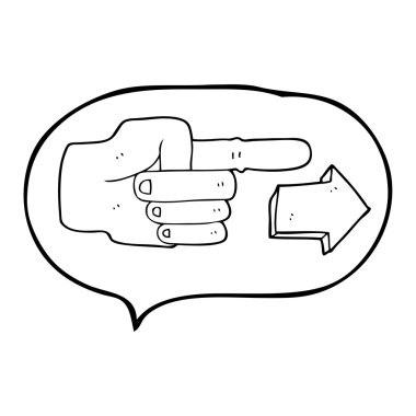 konuşma balonu karikatür oku ile işaret eden bir ele