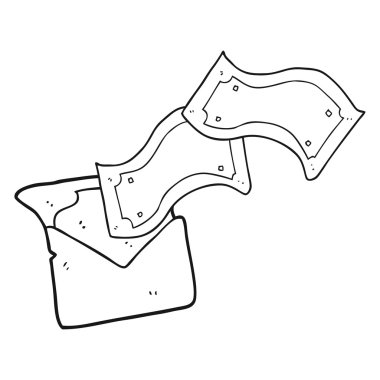 siyah beyaz çizgi film zarf para dolu