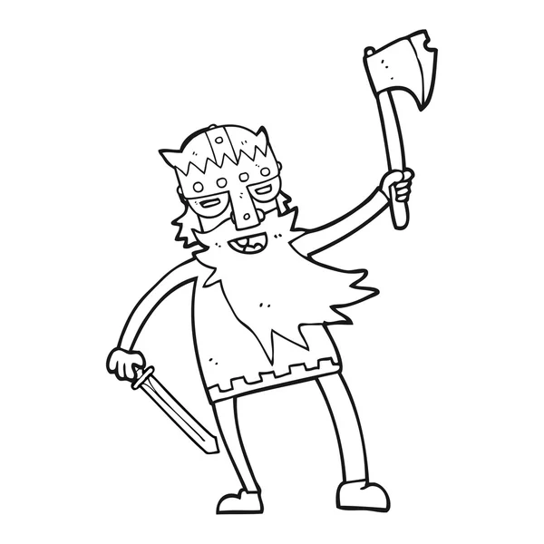 Zwart-wit cartoon viking warrior — Stockvector