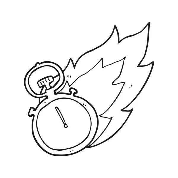 Dibujos animados en blanco y negro llameante stop watch — Vector de stock