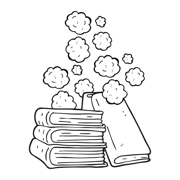 Bianco e nero cartoon pila di libri — Vettoriale Stock