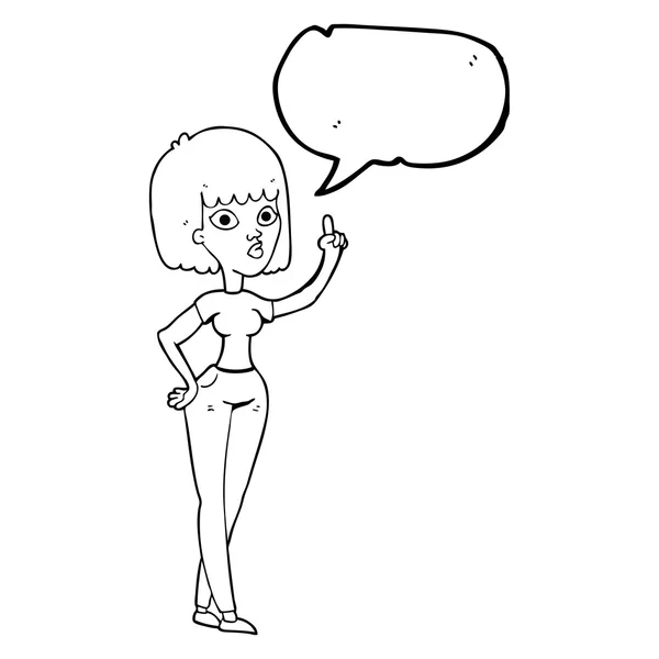 Toespraak bubble cartoon vrouw met idee — Stockvector