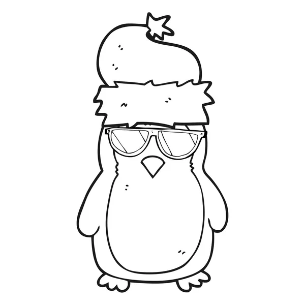 Zwart-wit cartoon cool christmas robin — Stockvector