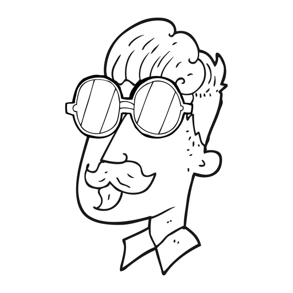 Hombre de dibujos animados en blanco y negro con bigote y gafas — Vector de stock
