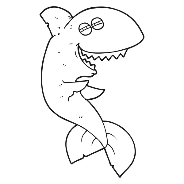 Noir et blanc dessin animé rire requin — Image vectorielle