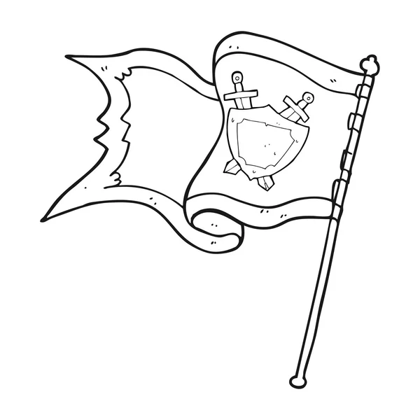 Drapeau de dessin animé noir et blanc soufflant dans le vent — Image vectorielle