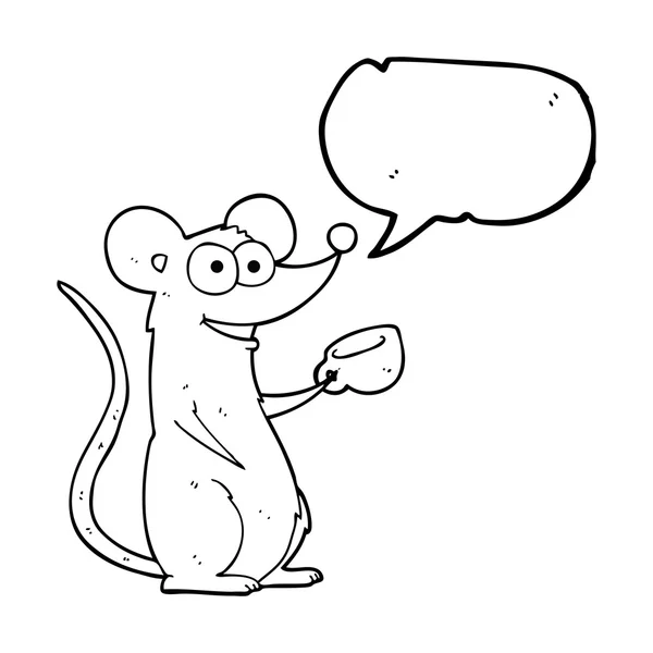 Řeč bublina kreslená myš s šálkem čaje — Stockový vektor