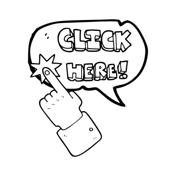 Voz burbuja dibujos animados haga clic aquí firmar con el dedo — Vector de stock