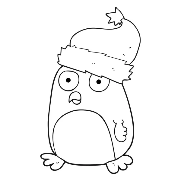 Pingüino de dibujos animados en blanco y negro en sombrero de Navidad — Vector de stock