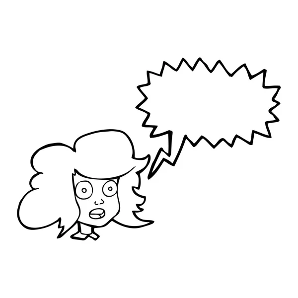 Speech bubble cartoon surprised female face — Stock Vector