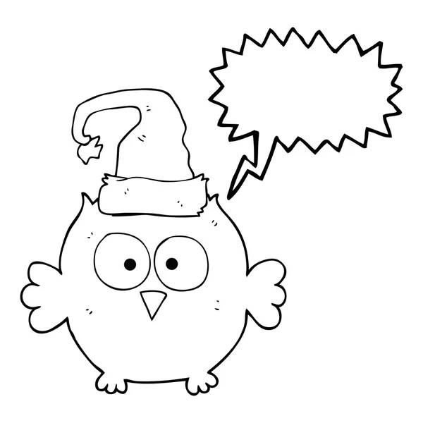 クリスマスの帽子を身に着けている音声バブル漫画フクロウ — ストックベクタ