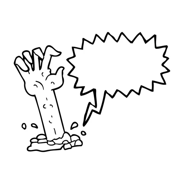 Toespraak bubble cartoon zombie hand stijgen van grond — Stockvector