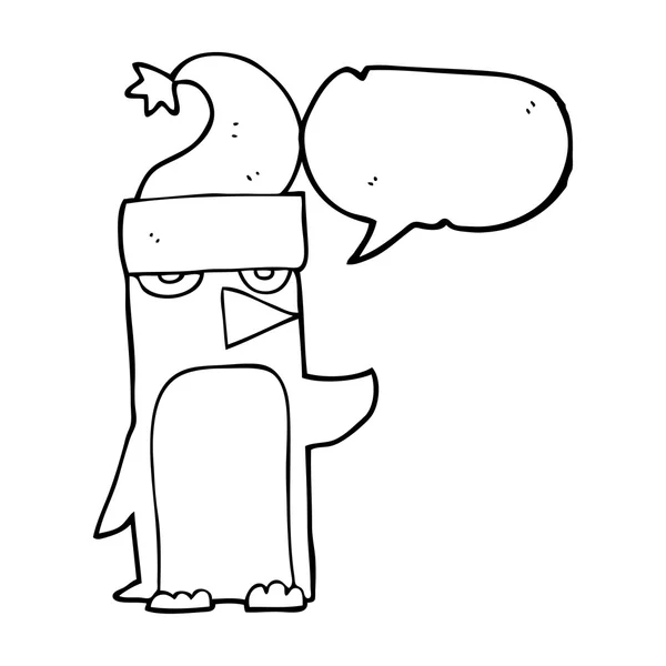 Sprechblase Cartoon-Pinguin mit Weihnachtsmütze — Stockvektor