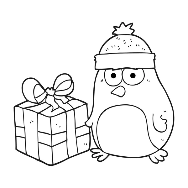 Schwarz-weißer Cartoon Weihnachten Rotkehlchen — Stockvektor