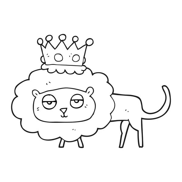 Black and white cartoon lion with crown — Stock Vector