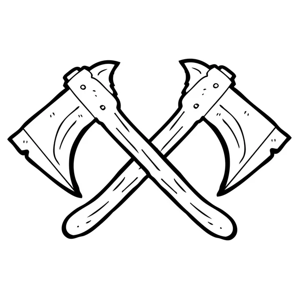 Czarno-biały rysunek skrzyżowane topory — Wektor stockowy