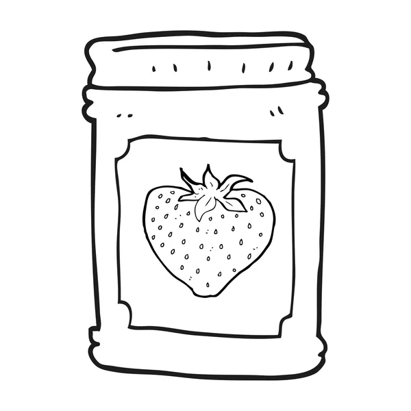 Black and white cartoon strawberry jam jar — Stock Vector