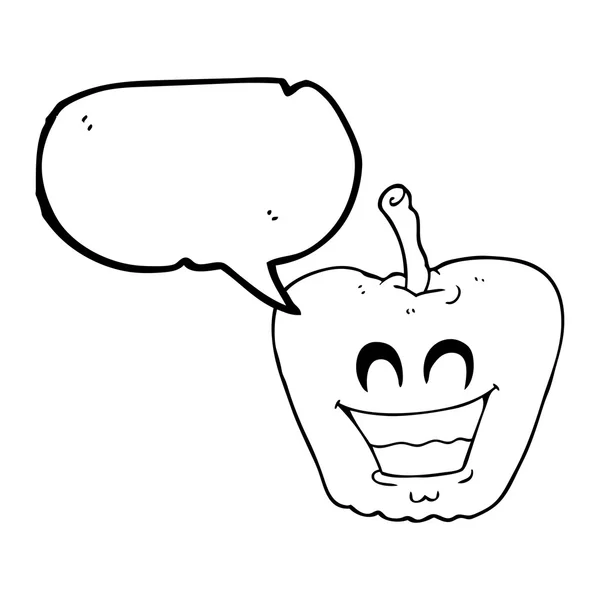 Toespraak bubble cartoon grijnzende apple — Stockvector