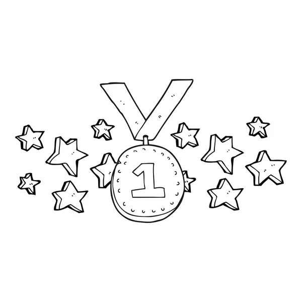 Black and white cartoon first place medal — Stock Vector