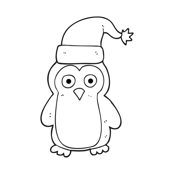 Pingüino de Navidad de dibujos animados en blanco y negro — Vector de stock