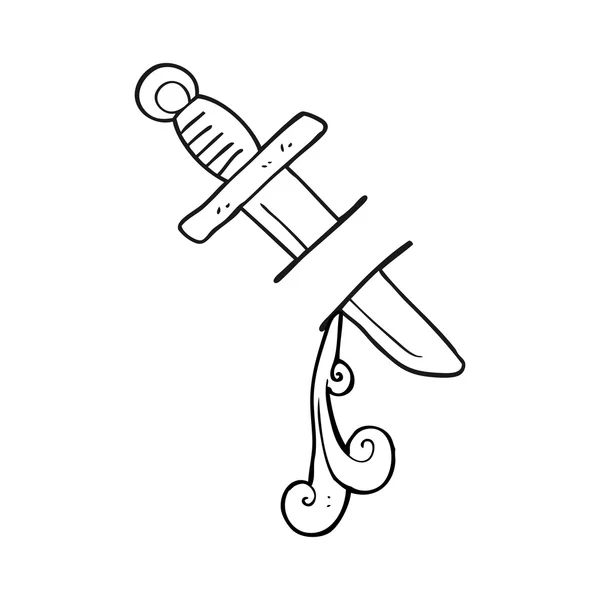 Nero e bianco cartone animato tatuaggio coltello simbolo — Vettoriale Stock