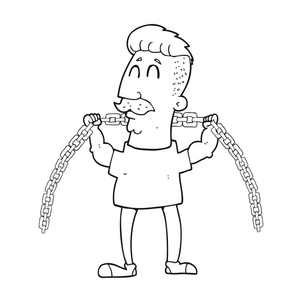 Černé a bílé karikatura člověka zvedací řetěz — Stockový vektor