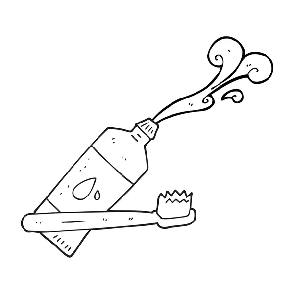 Brosse à dents et dentifrice dessin animé noir et blanc — Image vectorielle