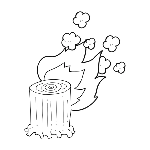 Tronco de árbol de dibujos animados blanco y negro en el fuego — Vector de stock