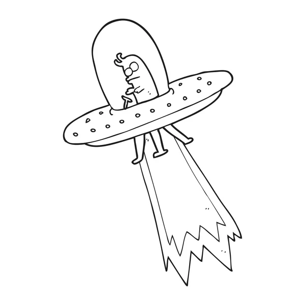 Zwart-wit cartoon vliegende schotel — Stockvector