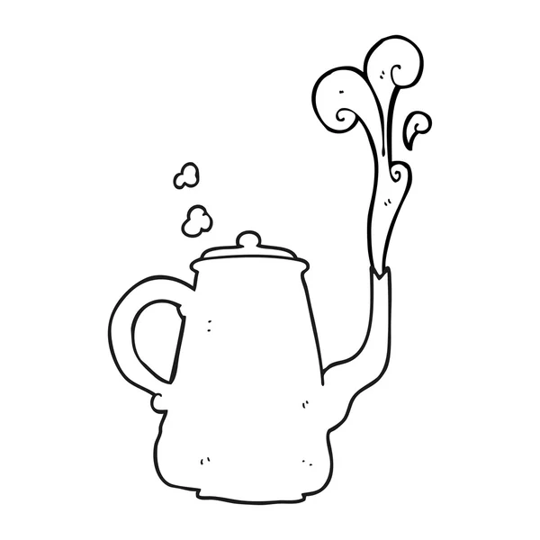 Noir et blanc dessin animé cafetière fumante — Image vectorielle