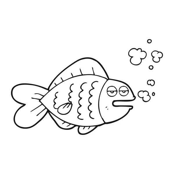 Black and white cartoon funny fish — Stock Vector