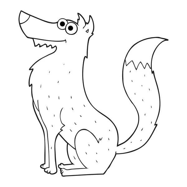 Bianco e nero cartone animato lupo — Vettoriale Stock