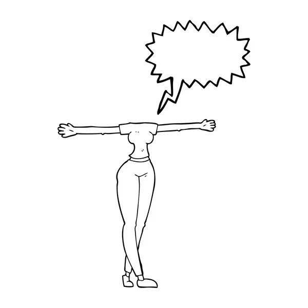 Tal bubbla tecknad kvinnlig kropp med breda armar — Stock vektor